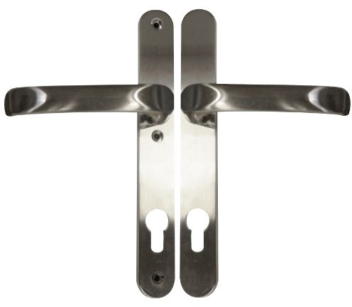 Alpertec 40320010 Schmalrahmengarnitur Schutzbeschlag Schildgarnitur Wechselgarnitur 92 mm, Vierkant 8 mm Drücker Edelstahlfarbig