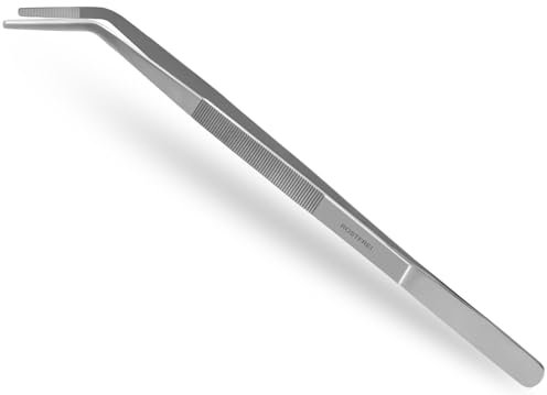 InstrumenteNRW Premium Küchenpinzette | Grillpinzette | Kochpinzette | Pinzette Edelstahl | Gourmet-Qualität | Gebogene Ausführung (45,0 cm)