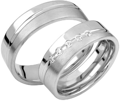 JC Bröllopsringar 925 sterlingsilver par pris I äktenskapsringar med gratis gravyr I förlovningsringar 6 mm bred med fodral låda I herrring utan & damring med 5 zirkoniastenar I storlek 48 till 72 I