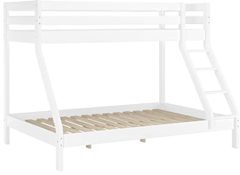 Erst-Holz®Doppel-Etagenbett weiß 140x200 und 90x200 Erwachsenen-Stockbett Kiefer Massivholz 60.19-09-14W