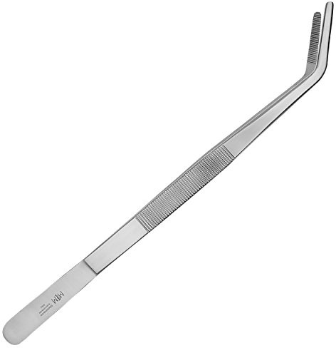 May - Pinze cucina professionale - Pinze da cucina - Pinzette cucina - Pinze per barbecue - Pinzetta per Impiattare - Con punta piegata - Acciaio inossidabile - 35 cm