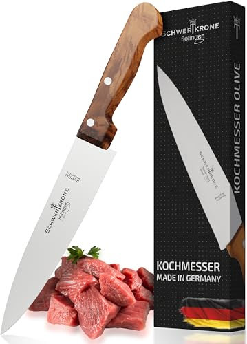 Schwertkrone Solingen Premium Kochmesser 20cm Klinge - Vielseitiges Allzweckmesser mit Olivenholzgriff, für Küche & Profis - Made in Germany