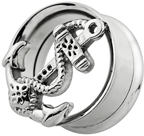Monster Piercing 316L Chirurgenstahl Double Flared Tunnel | Anker | Ohr Plug Tunnel Piercing Fleischtunnel | Durchmesser: 8MM bis 20MM | Silber