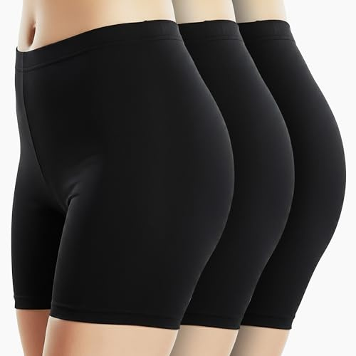 Emprella Slip Shorts 3-Pack Black Bike Shorts Cotton Spandex Stretch Boyshorts For Yoga,Black,X-Large