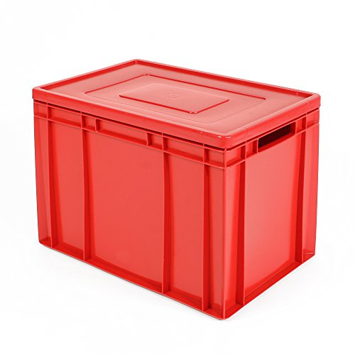 BRB Stapelbehälter mit Deckel, Industriequalität, Euro-Maß LxBxH 600x400x420 mm, 83 Liter, lebensmittelecht (rot)
