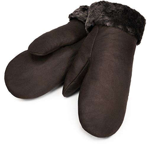 Lammfell Fäustlinge von WERNER CHRIST – warme, Lange Unisex Fausthandschuhe aus echtem Fell, Winter-Handschuhe für Damen und Herren in schwarz, braun & dunkel-braun, Größe 5, 6, 7, 8, 9 und 10