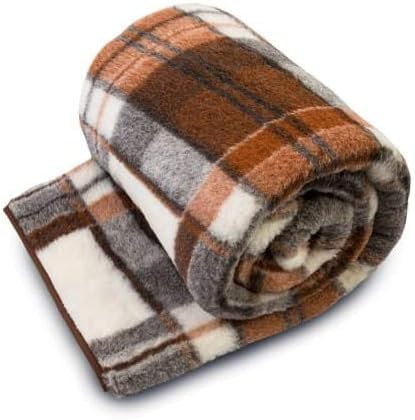 Manta de Lana de Merino Marrón a Cuadros (200 x 240 cm)