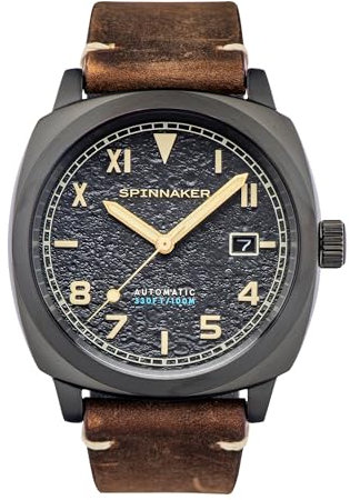 Spinnaker Herren 42mm Hull California Automatik Volcanic Black 3-Zeiger-Uhr mit Echtlederarmband SP-5071-03