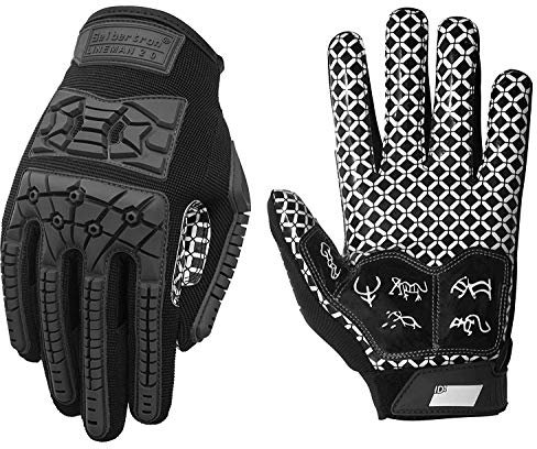 Seibertron Lineman/Linebacker Handschuhe 2.0 Padded Palm American Football Receiver Gloves/Handschuhe Vollfinger, Flexibler TPR-Aufprallschutz Back of Hand Handschuhe Jugend und Kinder Black L