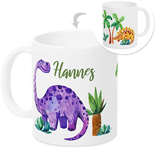 GRAZDesign Dino Tasse mit Namen Junge - Dinos - Becher personalisiert Namenstasse Kindertasse für Jungs - Geschenk zur Geburt/Geburtstag inkl. Namensdruck, Keramik