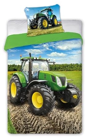 SaYes Bettwäsche mit grüner Traktor, 100% Baumwolle, 140 x 200 cm, 70 x 90 cm