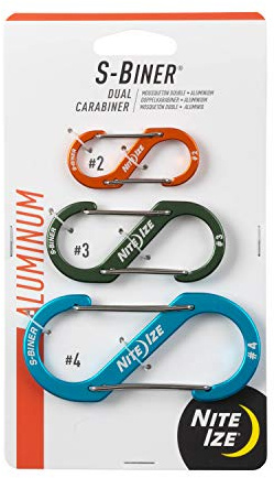 Nite Ize SBA234-A2-R6 Dual Carabiner for Keys and Gear, Orange/Olive/Blue