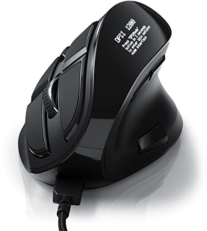 CSL - Gaming vertikale Maus mit OLED Display 2400 DPI - programmierbare Tasten - Office Mouse – mit Kabel - kabelgebunden - gegen Mausarm - mit Kailh Switche - Vertikalmaus ergonomisches Design