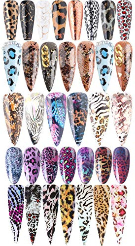 50 Blatt Nagelsticker Leopard Nagel Aufkleber Transferfolie Set Laser Glitzer Tipps Nagel Kunst Maniküre