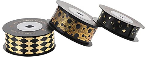 Cabilock 3 Rollen Schwarzes Gold-Verpackungs band weihnachtsverpackungsband DIY liefert Band für Blumenstrauß Schleife Geschenkband Geburtstagsband Schnur schmücken Stirnband Polyester