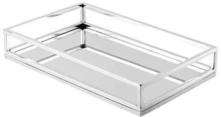 Tablett Edelstahl, Servierbrett Servierplatte Silber Tisch Luxus - Serviertablett mit Henkel aus Metall - Silbertablett - Deko Dekoration - Weihnachtsdeko für Wohnzimmer, Esszimmer oder Küche - 40 cm