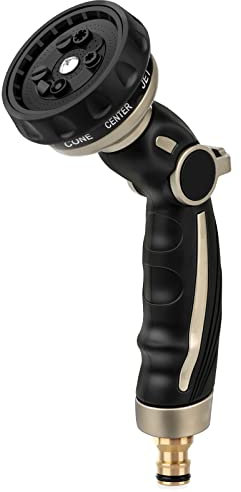 RESTMO Garden Hose Pipe Spray Gun, Metal Jet Nozzle Sprayer Heavy Duty with 9 Patterns, High Pressure Water Sprayer with Thumb Flow Control, Ideal for Lawn & Plant Watering, Car & Pet Washing, Black