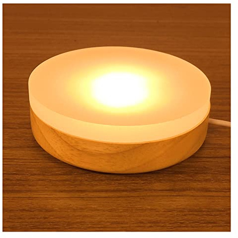 Primst 3 Colors Adjustable Light Display Base, Wooden Led Lighted Base Stand for Crystal Glass Vase Resin Art Home Decor (Large-4.7inch)
