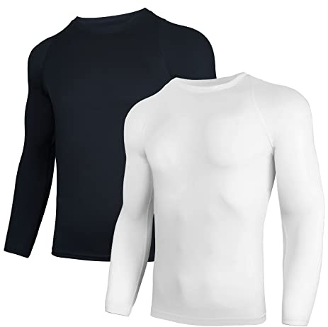 AMZSPORT 2 delar herr kompressionströja långärmad t-shirt snabbtorkande sportkläder för löpning cykling, Svart/vit, M