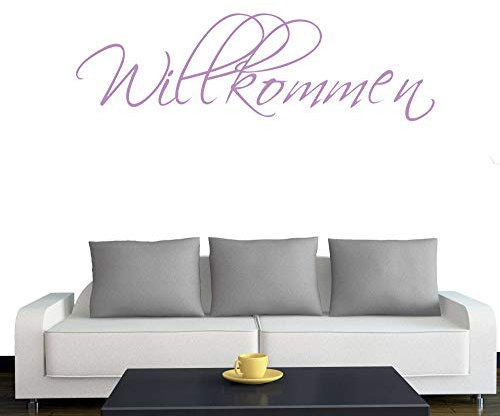 Wandtattoo Wohnzimmer Willkommen 90cm x 27cm Flieder - Türaufkleber Flur - Wandsticker Kinderzimmer Jungen - Aufkleber für Flur, Küche, Bad - Dekoration Wohnung - Sticker
