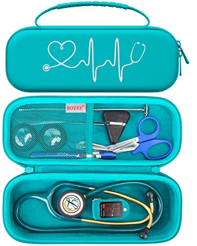 BOVKE Tasche für 3M Littmann Classic III Stethoskop zur Überwachung,3M Littmann Lightweight II S.E., MDF Instruments Acoustica Stethoskop, Mesh Tasche für Medical Scissors and LED Stiftlampe, Türkis