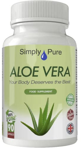Simply Pure Aloe Vera for Digestive Health | 25mg Capsules x 90 | 200:1 Extract Equivalent to 5g Pure Aloe Vera Gel | Gluten Free | GM Free | Vegan