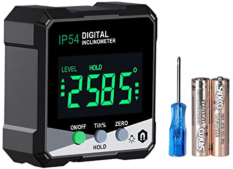 Digital Protractor, Quadrant/LCD Inclinometer, Digital Protractor, Magnetic with Small Magnets and Measuring Numbers with Numeric Angles, Corner Lens with Slider