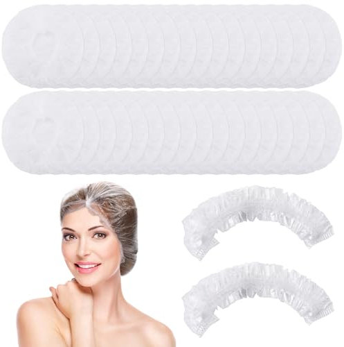 WLLHYF 100 Pezzi Cuffie da Doccia Usa e Getta Cuffie da Bagno per Capelli Impermeabili Cuffie da Bagno Trasparenti in Plastica Elastica Portatile per Bagno Termale Trattamento Capelli Home Hotel
