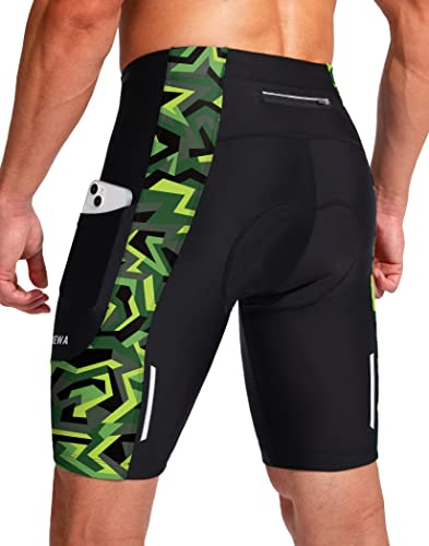 Bikewa Herren-Fahrrad-Shorts, 3D-gepolstert, für Radsport, Straße, Berg, Radfahren, UPF 50+, Reißverschlusstaschen
