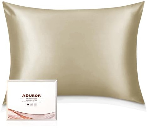 Adubor 100% Seidenkissenbezug 40x80cm für Haar und Haut, mit verstecktem Reißverschluss, beide Seiten, 23 Momme Seide, Fadenzahl 900 (Taupe, 2 Stück)