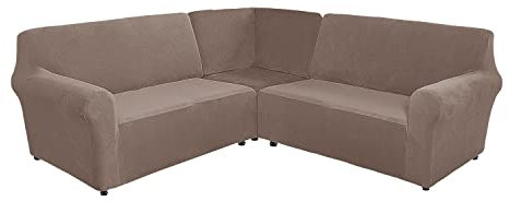 Sectional Corner Sofa Covers 5 Seat L-Shaped Sectional Couch Sofa Slipcovers Velvet L Shape Sofa Cover,Stretch Soft Washable Furniture Sofa Protector for 5-Seater Corner Sofa(Brown,5-Seater)