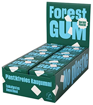 FOREST GUM Eukalyptus-Menthol | Plastikfreies Kaugummi mit Eukalyptus Menthol Geschmack | Pflanzliche Zutaten | ohne Zucker | Vegan | 18 x 20 Gramm