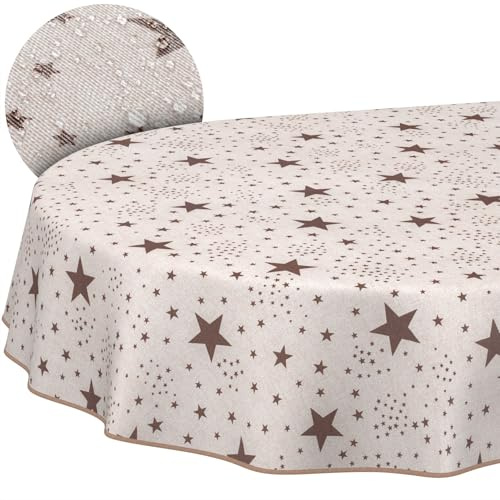 ANRO Tischdecke abwaschbar Sterne mit Saum oval 220x140 cm In-/Outdoor | mit Saum eingefasst – schmutz- & wasserabweisend, pflegeleicht – waschbar bei 30 °C – ideal für Garten, Terrasse & Esszimmer