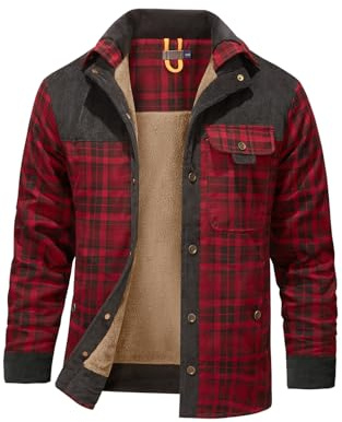 Mr.Stream Herr Flanellskjorta fleecefoder vinterjacka skogshuggarskjorta arbetsskjorta Jacket 3251 Red M