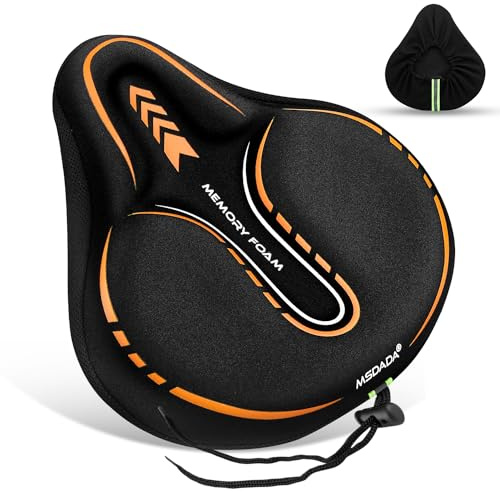 Housse de Selle de Vélo Rembourrée en Gel, Mousse Extra Douce Large Housse de Selle Pour VTT, Vélo D'appartement, Vélo D'appartement, Peloton, Rembourrage de Selle Confortable Pour Homme Femme(Orange)