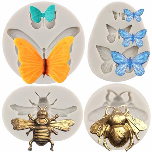 MYPRACS 4 Stück Schmetterlings Silikonform Hummel Fondant Formen für Kuchendekoration Cupcake Topper Süßigkeiten Schokolade Gummipaste Polymerton