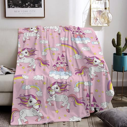HZVRTN Einhorn Decke Kuscheldecke Flanell Kinder Rosa Kuscheldecke für Mädchen, Weiche Wohndecke Geburtstag Geschenke Sofa Couch Wohn Bett Fleecedecke (Einhorn H, 100x150cm)