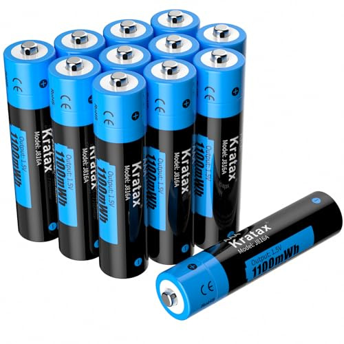 Kratax Lithium 1,5V AAA Akku, Wiederaufladbare AAA Lithiumbatterie, 1100mWh(1,5V/733mAh), Hohe Kapazität, Konstante Leistung, Lange Lebensdauer, 12 Stücke AAA Batterien