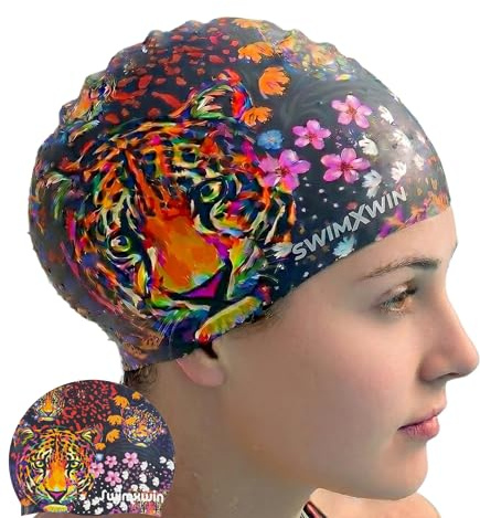 SWIMXWIN Leopard Gorro Natacion Silicona Piscina Mujer Nina Unisex Desde 5 Anos Diseno Leopardo Original Colorido Entrenamiento Aquagym Waterpolo Regalo Deportivo Familiar Pro