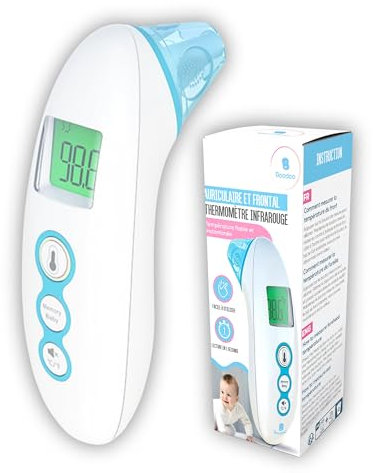 Thermomètre Infrarouge Auriculaire et Frontal: Contrôle de Température Facile et précise pour Adulte et Enfant. Ecran LCD affichage indicateur couleur.