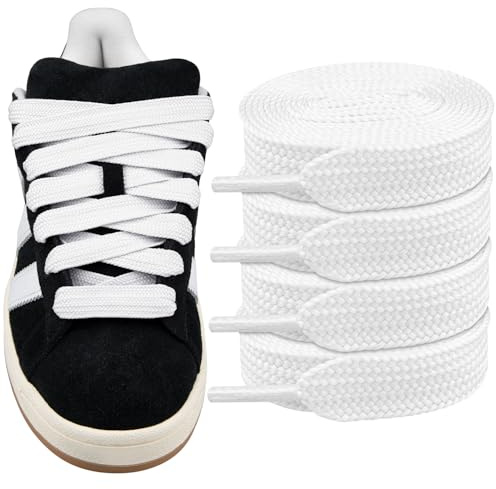 Endoto 2 Paia Lacci per Adidas Campus 00s Scarpe, 16MM Larghi Piatti Stringhe Laces di Ricambio (Bianco, 54 pollici)