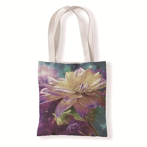 Kinde Jutebeutel Lila Gelbe Blüten Tote Bag Baumwolle Hanf Stoffbeutel Große Kapazität Stofftasche Faltbar Jutetasche Langlebig Baumwolltasche Bedruckt Stoffbeutel zum Bemalen Waschbar 30x40cm/3 Pcs
