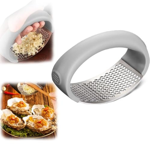 Garlic Press Rocker Stainless Steel Garlic Rocker, 2024 Stainless Steel Garlic Press, Cooking Device Garlic Cutter Rocker, Garlic Mill Kitchen Aid (Grey)