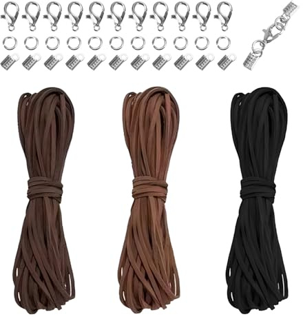 Lederband für Ketten, 3 Farben10Mx3mm Lederschnur Lederband, Mit 100 Verschluss