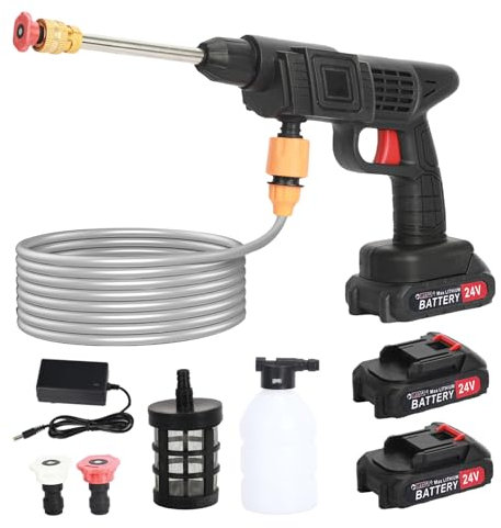 curfair Cordless Pressure Washer, Portable Pressure Washer with 2 x 1500mAh Battery, 3 Nozzles Cordless Power Washer for Car Floor Garden Cleaning Watering (Black)