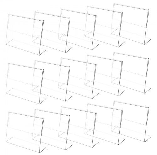 Porta Etichette Trasparente, 15pcs Mini Porta Cartellini in Acrilico 10x8cm, Porta Cartellino del Prezzo, Supporto Espositore a Forma di L, Espositore Tavolo Inclinato, Porta Avvisi da Tavolo