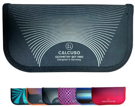 CALCUSO Geometrie Set Pro – 15-teiliges Geodreieck Set mit Zirkel mit Feststellrad, Lineal, Radiergummi und Anspitzer in schwarzer Federmappe – ideal für Schule, Uni, Büro, Zirkel ab 4. Klasse