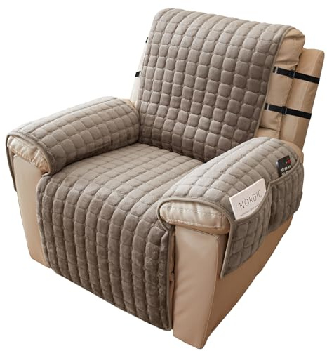 Alishomtll Sesselschoner für Relaxsessel Relaxsofa 1 Sitzer 53x190cm Khaki | Sesselbezug mit Armlehne für Fernsehsessel Schutzbezug Anti-Rutsch Sesselüberwurf Kratzfest Sessel überzug mit Taschen