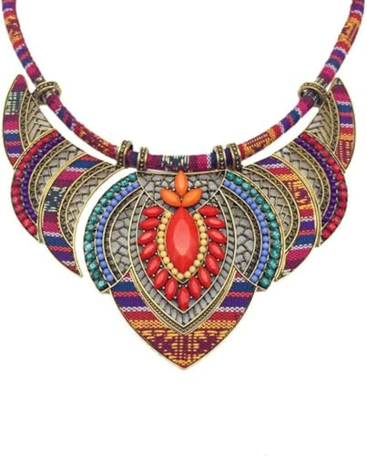 XVICO Bohemian Schmuckset Damen – Extravagante Halskette + Ohrringe Orientalisch, Bunten Steinen & Webmuster für Festlichkeiten & Bauchtanz-Kostüm