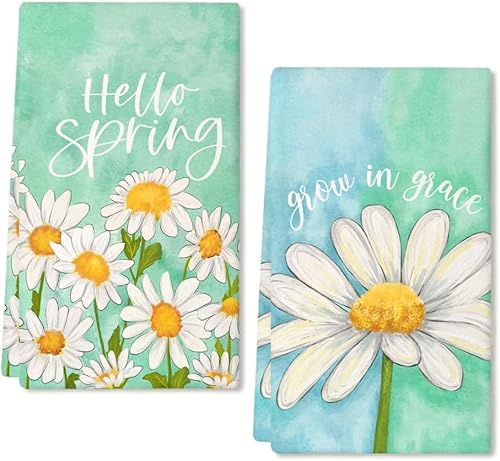 LUYANFX 2 PCS Toallas de Cocina Primavera, con Patrón de Flores, 18 x 26 Inch Paños de Cocina Algodón, Multiusos Trapos de Cocina Suaves y Absorbentes para Decoración Primaveral del Hogar (A)